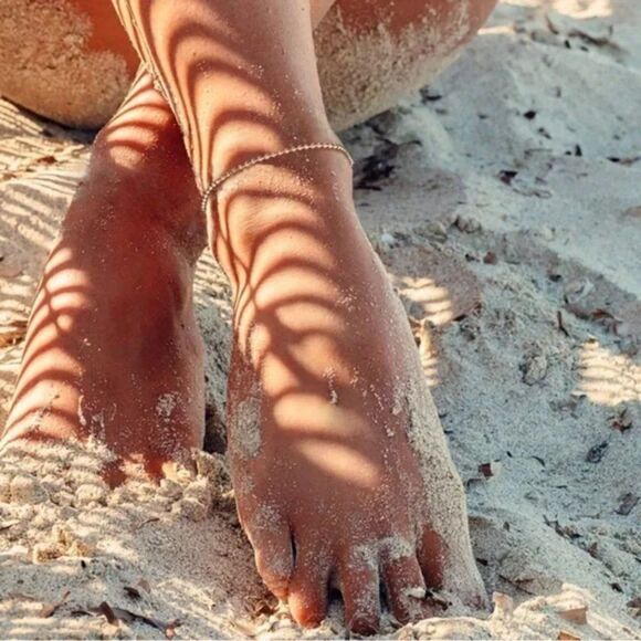 Gold Ankle Bracelet - Beaded Chain Anklet Waterproof - Picture 4 of 5